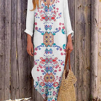 Ladies V-Neck Slit Print Maxi Dress