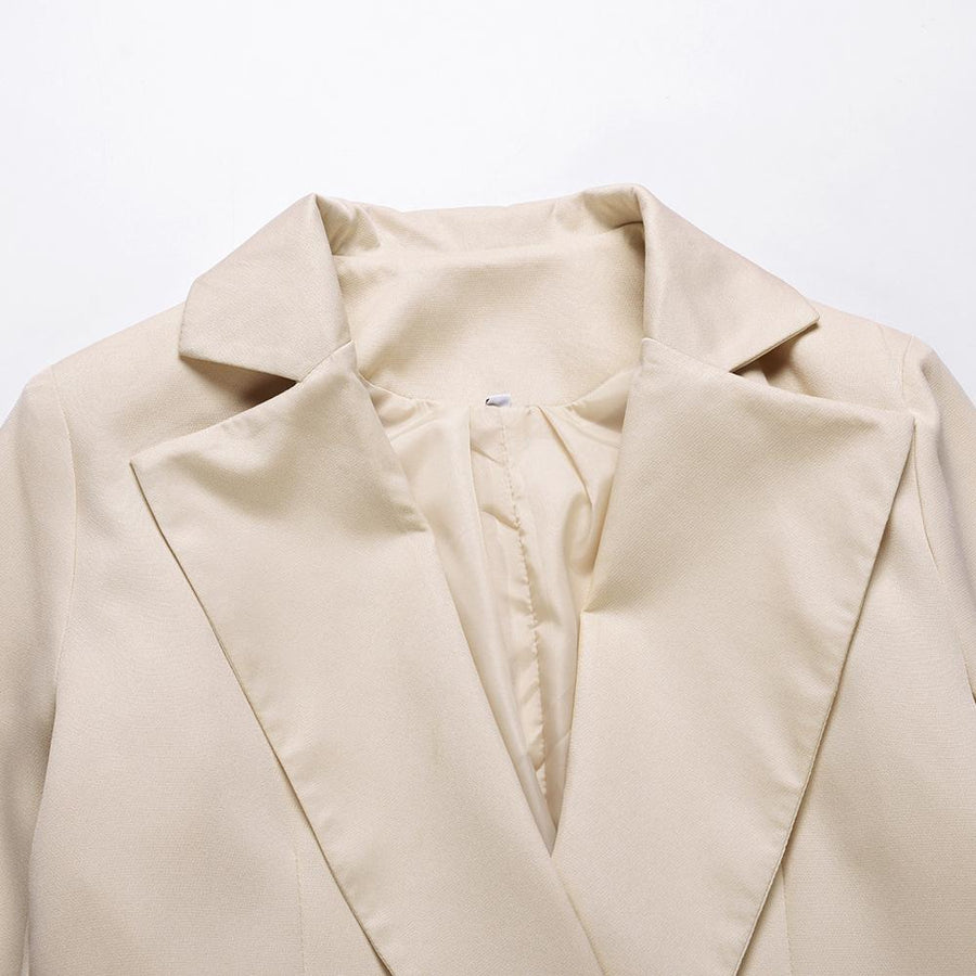Lapel Collar Double-Breasted Blazer Solid Color Suit
