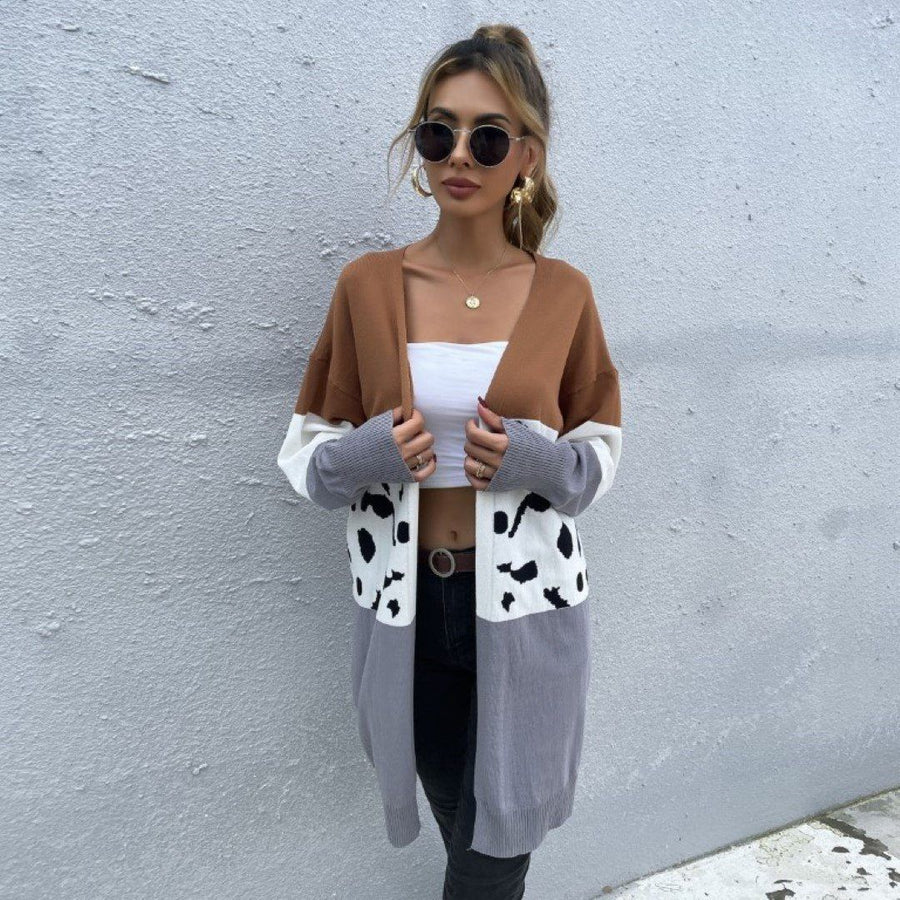 Leopard Color Block Fashion Knitted Cardigan