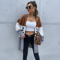 Leopard Color Block Fashion Knitted Cardigan