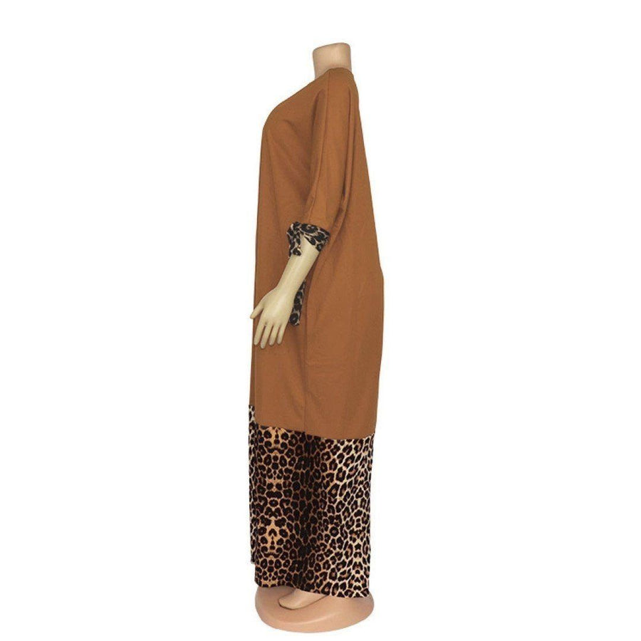 Leopard O-Neck Casual Loose Plus Size  Maxi Dress