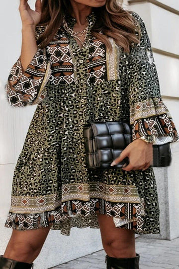 Leopard Print Patchwork V-Neck Dress