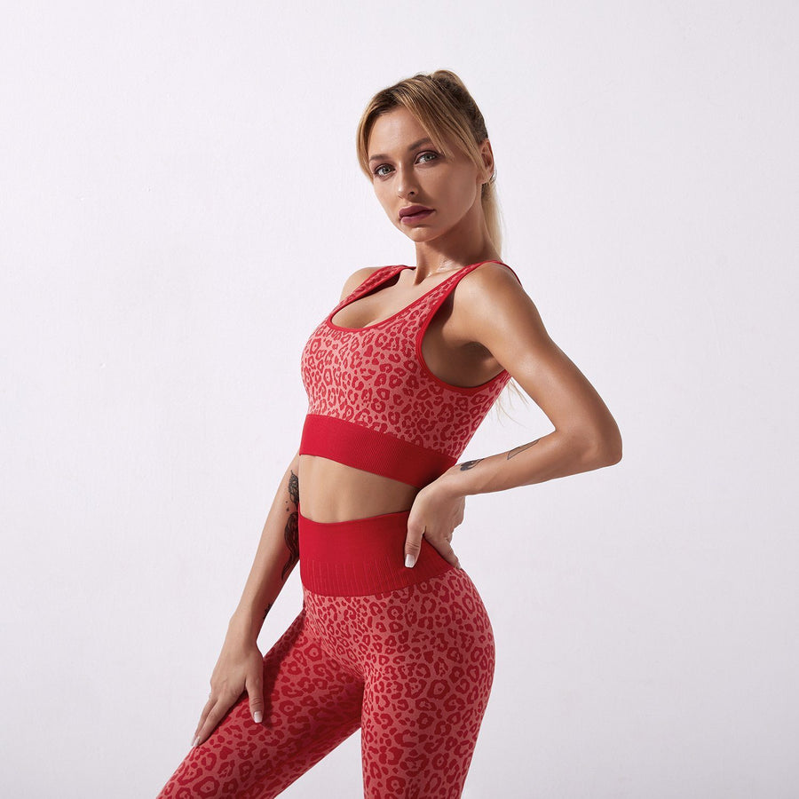 Leopard Print Seamless Stretch Yoga Running Sports Set