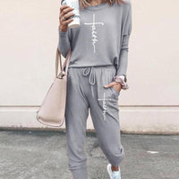 Long Sleeve Letter Round Neck Casual Sets