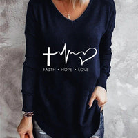 Long Sleeve Love pattern V Neck Casual Tops