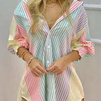 Long Sleeve Printed V-Neck Button Up Tunic Top