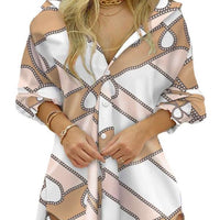 Long Sleeve Printed V-Neck Button Up Tunic Top