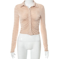 Streetwear Long Sleeve Single-breasted Streetwear Women's Lapel Tops