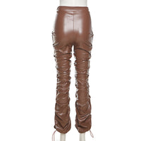 Women's High Waisted Scrunch Butt Street Leather Long Pants