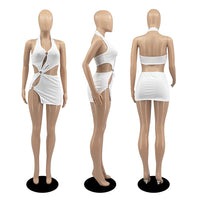 Women's Skinny Short Dress Sexy Sleeveless Hollow Out Dress