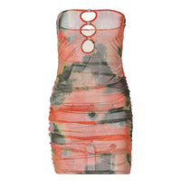 Women's Sexy Chest Hollowed Out Camouflage Strapless Perspective Dress