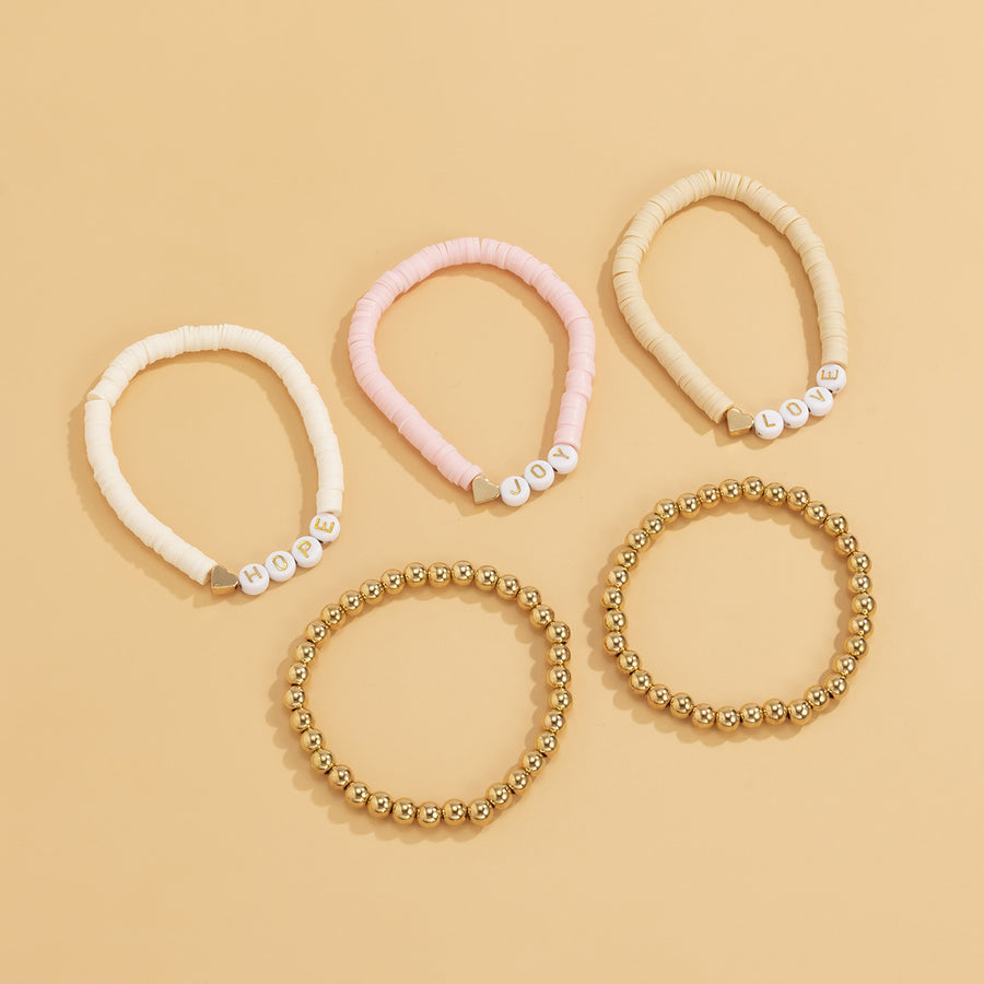 Hand-woven Multi-element Bracelet Set Vintage Beads Acrylic Letters Jewelry