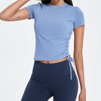 Side Tied Rope Sports T-shirt Tight Yoga Tops for Women