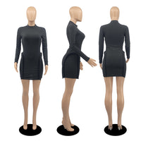 Long-sleeved Stretchy Slim Sexy High Neckline Women's Short Dresses