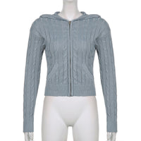 Women's Solid Colour Twist Hooded Zip Short Jumper Cardigan Jacket