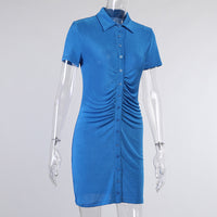 Casual Short Sleeve Dress Ruched Pleated Knit Dress Women