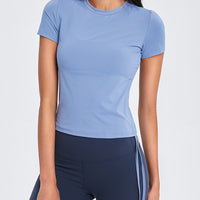 Side Tied Rope Sports T-shirt Tight Yoga Tops for Women