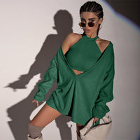 Women‘s Camisole V-neck Long-sleeved Pullover Two-piece Outfit