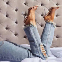 Women's Solid Color Transparent A Word with Fish Mouth Viscose Thick with High-heeled Sandals