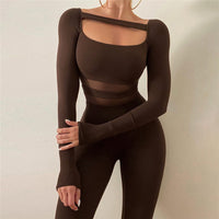 Women's Seductive Mesh High-waisted Tight Sports Jumpsuit