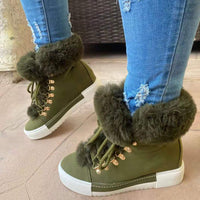 Women's Boots Winter Plush Leather Surface Thickened Snow Boots Martin Boots