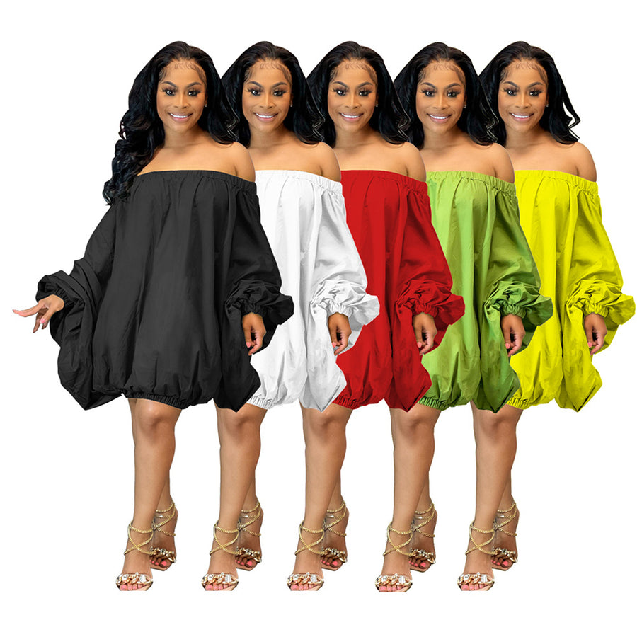 Women's Street Loose Short Dress Solid Color Strapless Dress