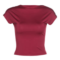 Women's short-sleeved round neck backless two-sided wear cropped tops