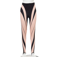 Elastic Fabric Stirrup Leggings Peach Lifting Mid-waisted Striped Pants