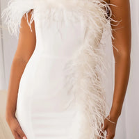 One-shoulder Feather Full Length Split Sleeveless Long Dress Women