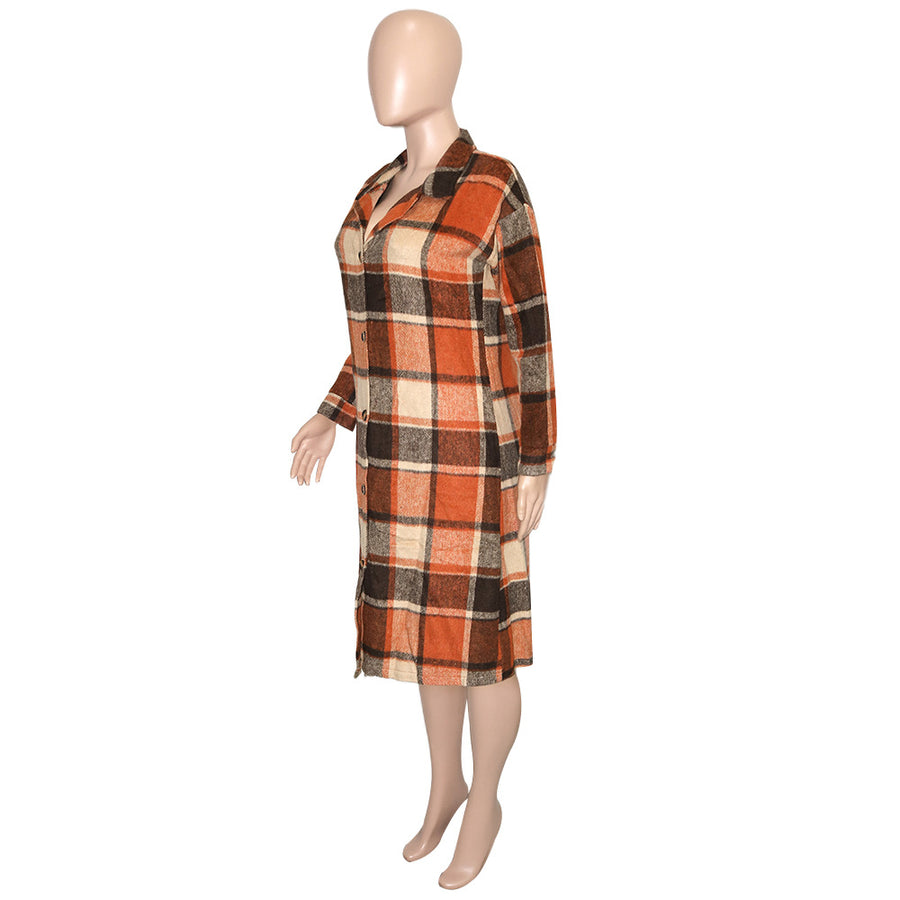 Women's Classic Plaid Print Tweed Long Coat