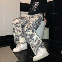 Women's Floral Print Casual Wide-legged Floor-length Trousers
