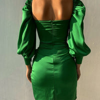 Women's Solid Color Waist-skimming Large Neckline Backless Sexy Satin Dress