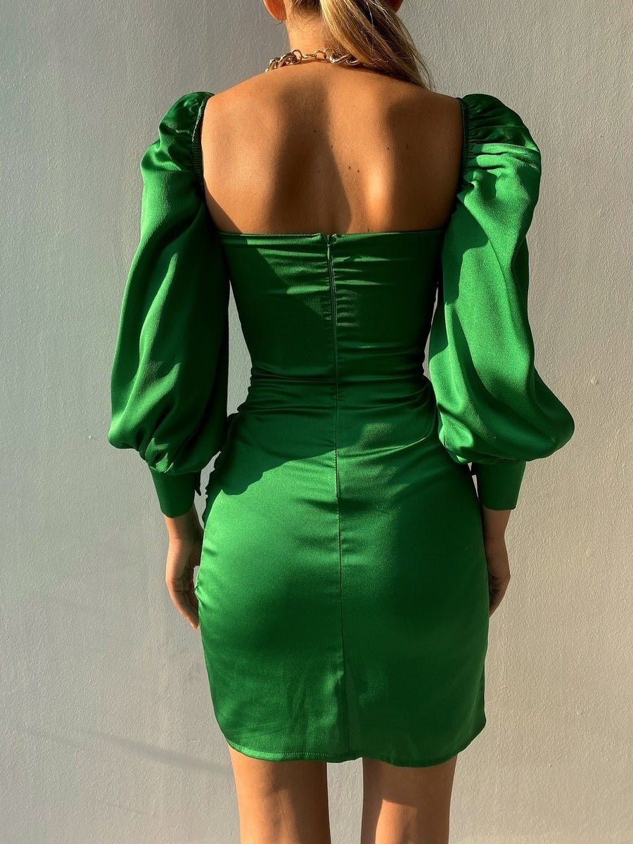 Women's Solid Color Waist-skimming Large Neckline Backless Sexy Satin Dress