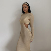 Women's Tank and Round Neck Long-sleeved Sweater Dresses Two-piece