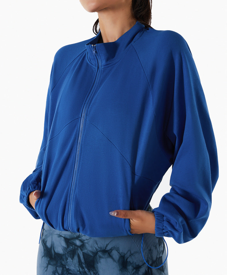 High-collar Fitness Sports Sweatshirt Women Drawstring Zipper Long-sleeved Coat