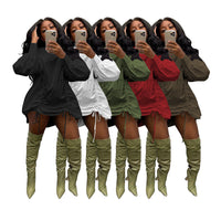 Loose Ruched Dress Long Sleeve Plus Size Womenâ€?s Short Skirt