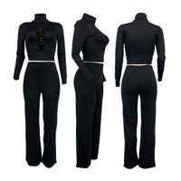 Women's Black Sexy Hollow Out Long Sleeve Suit