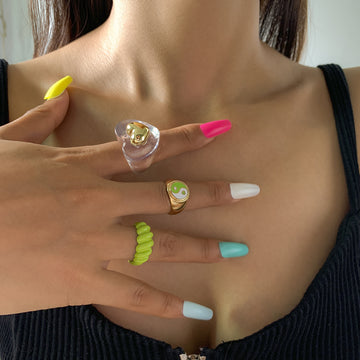 Women Street Photography Tai Chi Pattern Threaded Ring Set Heart-shaped Acrylic Hand Jewelry