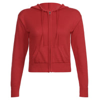 Women's Solid Colour Hooded Zip Short Jumper Cardigan Jacket