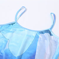 Women's Halter Backless Blue Tie Dye Sleeveless Dress
