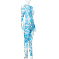 Painted Water Floral Print Long-sleeved Jumpsuit Scrunch Butt Leggings Tie Dye Romper