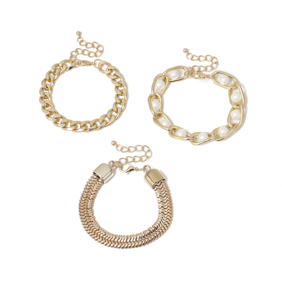 Women Multi-layer Hand Bracelet Artificial Pearl Jewelry Set