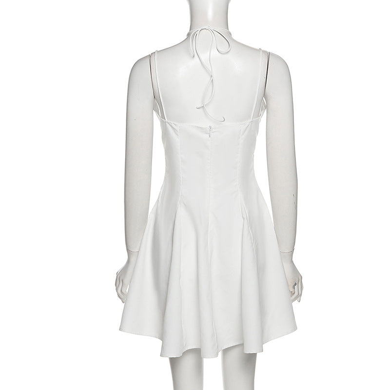 Women's Halter Backless Skinny White Sleeveless Dress