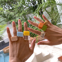 Creative Geometric Colorful Jewelry Square Wide Edge Ring Resin Women Ring