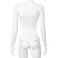Womens Top Solid Color Cross Hollow Long Sleeve Waistless Slim Bodysuit