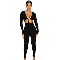 Solid Color Sexy Rope Tied Top Peach Lifting Leggings Women Jumpsuit