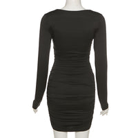 Long-sleeved Square Neck Low-cut Ruched Fashion Women Dress