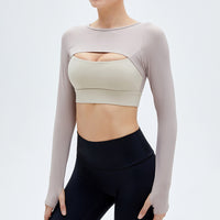 Women Long-sleeved Hollow Out Yoga Seductive Padded Tops