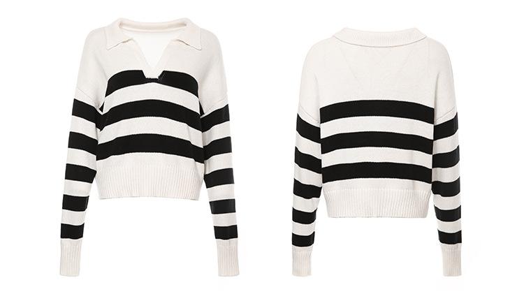 Women Stripes V-neckline Sweater