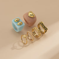 Women Jewelry Candy Color Acrylic Heart Pattern Alloy Knuckle Rings